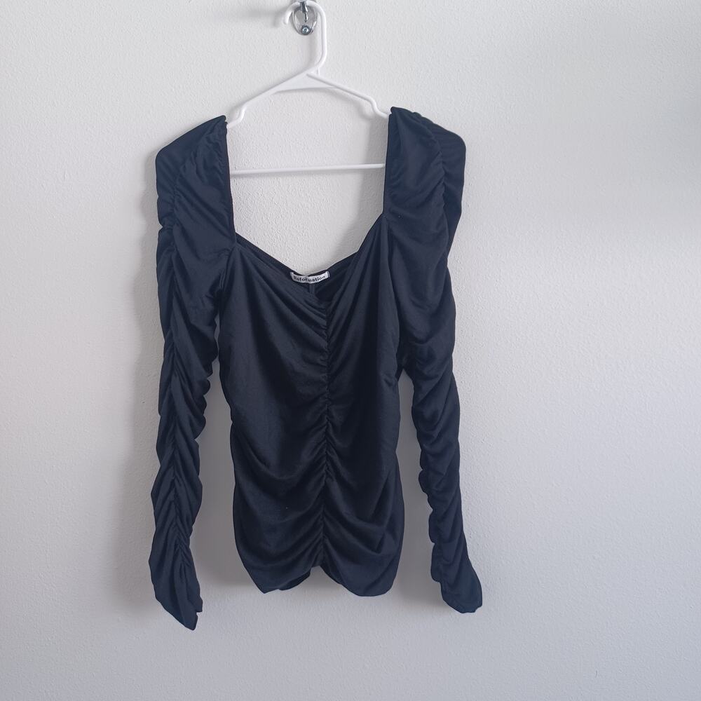 Reformation Top Women XL Black Ruched Square Neck Long Sleeve Casual Classic